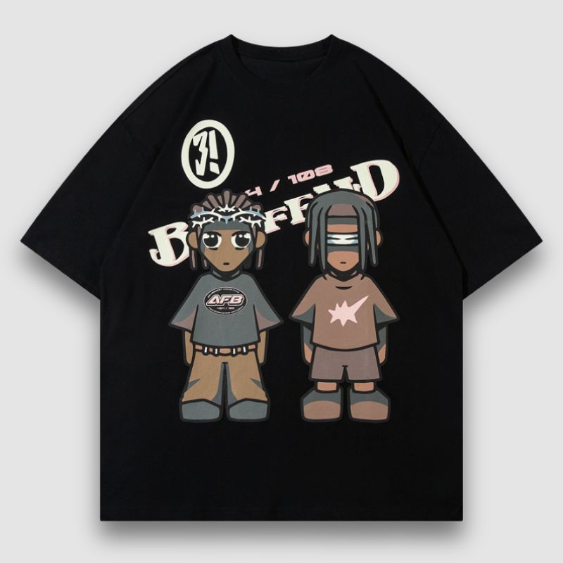 Hip Hop Cartoon Print Tee