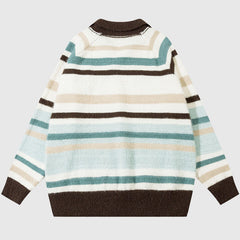 Letter Embroidered Color-blocked Stripe Pullover