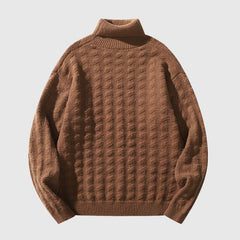 Einfarbiger Jacquard-Rollkragenpullover