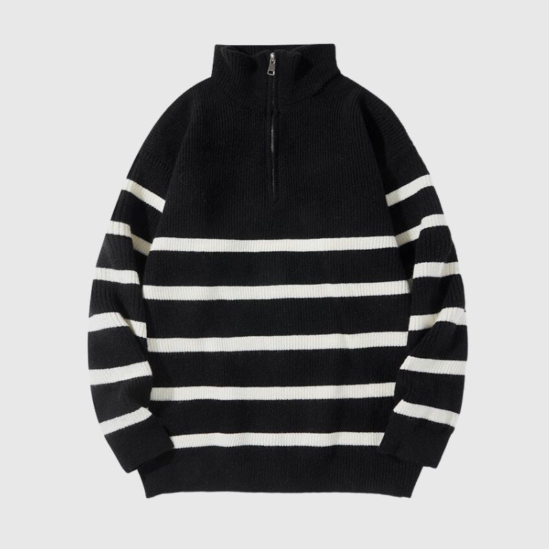 Mock Neck Lapel Stripe Pullover