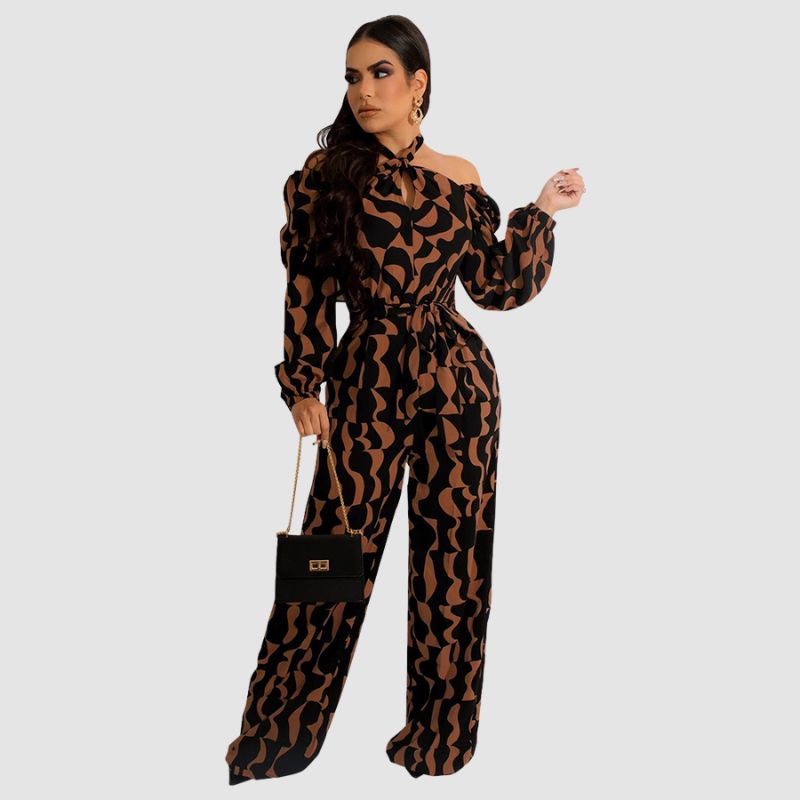 Irregular Printed Halter Jumpsuits