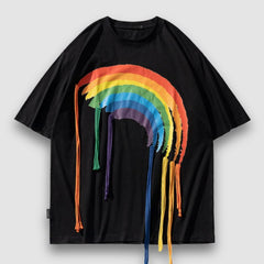 Rainbow Printed Tassel Decor Tee