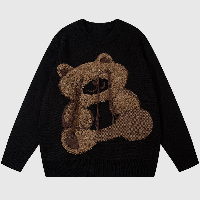 Cartoon Tassel Bear Embroidered Pullover