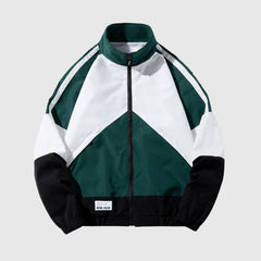 Stand Collar Color-Blocked Baseball Jacket