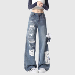 Patchwork-Jeans mit weitem Bein