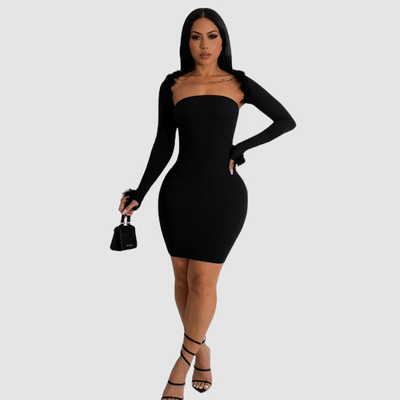 Conjunto de vestido cruzado con escote elástico alto