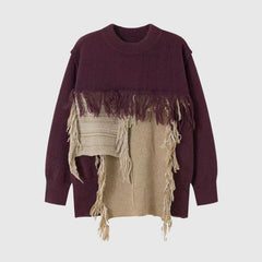 Color Block Fringe Knit Sweater