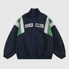 Chaqueta retro de cuello alto con patchwork de streetwear