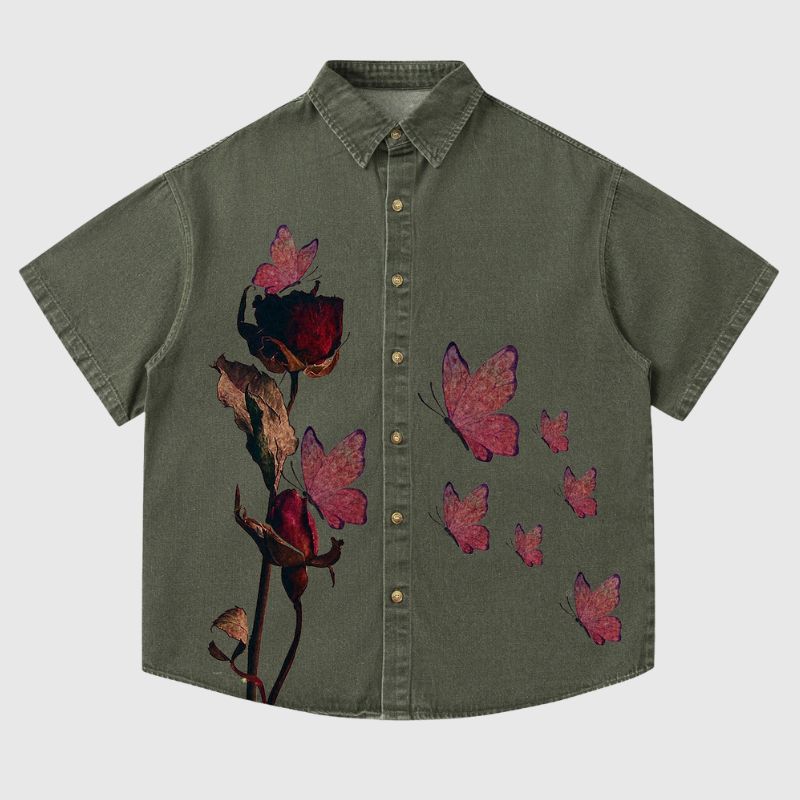 Camisa vaquera con mariposa rosa