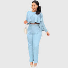 Ruffle Top & Straight Leg Pants set