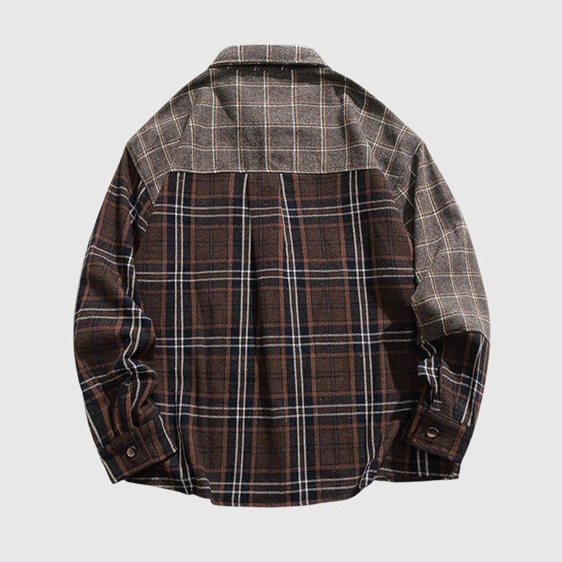 Irregular Contrast Plaid Shirts