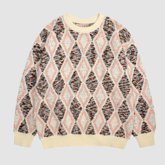 Color Contrast Argyle Knit Pullover