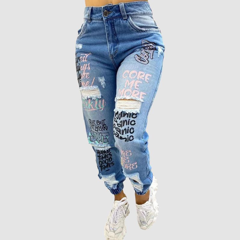 Zerrissene Jeans mit Buchstaben-Print