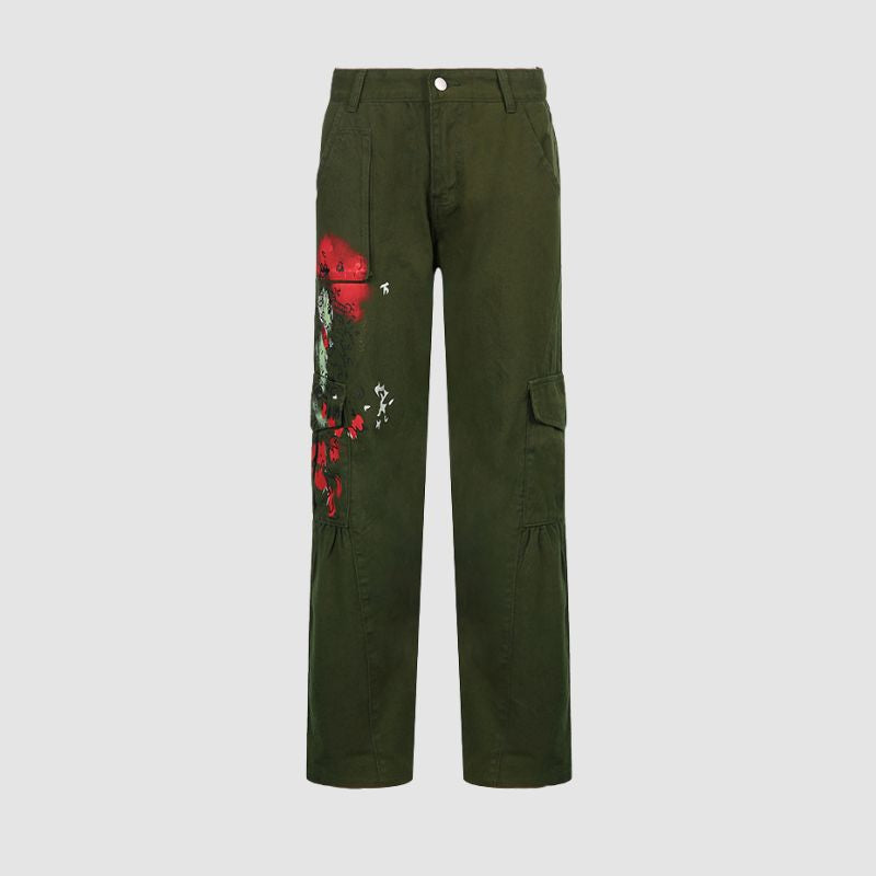 Pocket Patch Painted Design Cargo Pants