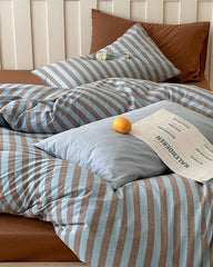 Parker Minimalist Striped Bedding Set - Blue & Brown