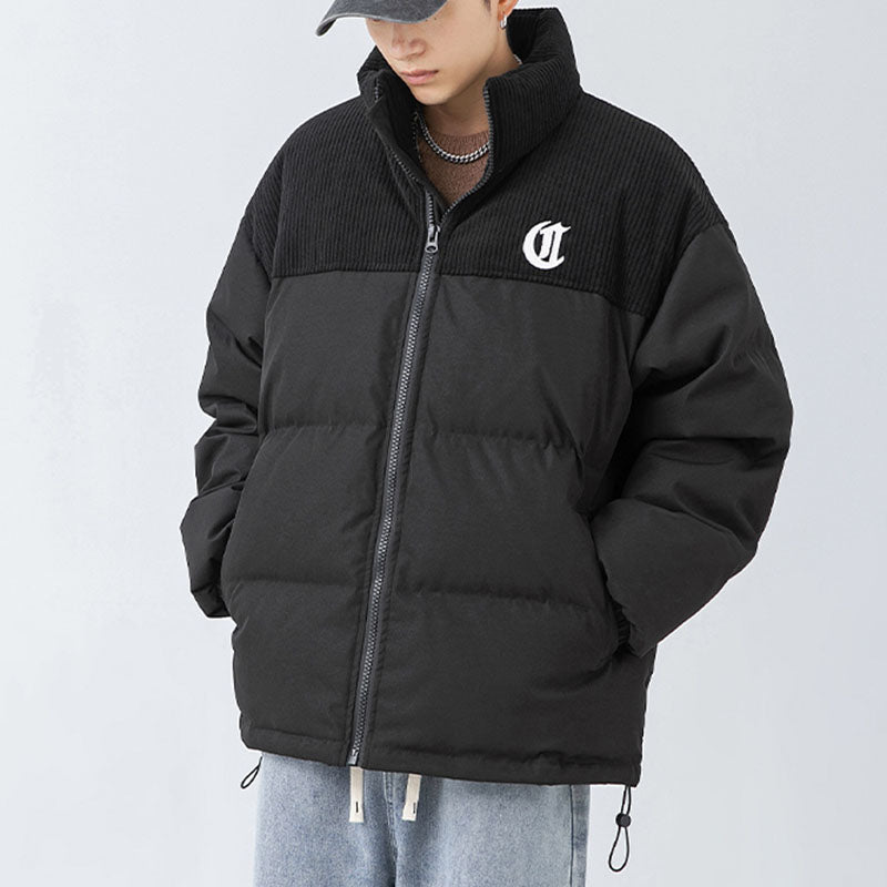 Chaqueta de pana con patchwork y letras bordadas