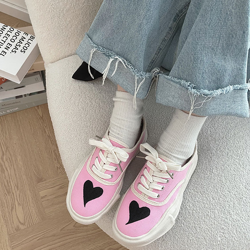 Heart Pattern Embroidered Canvas Sneakers