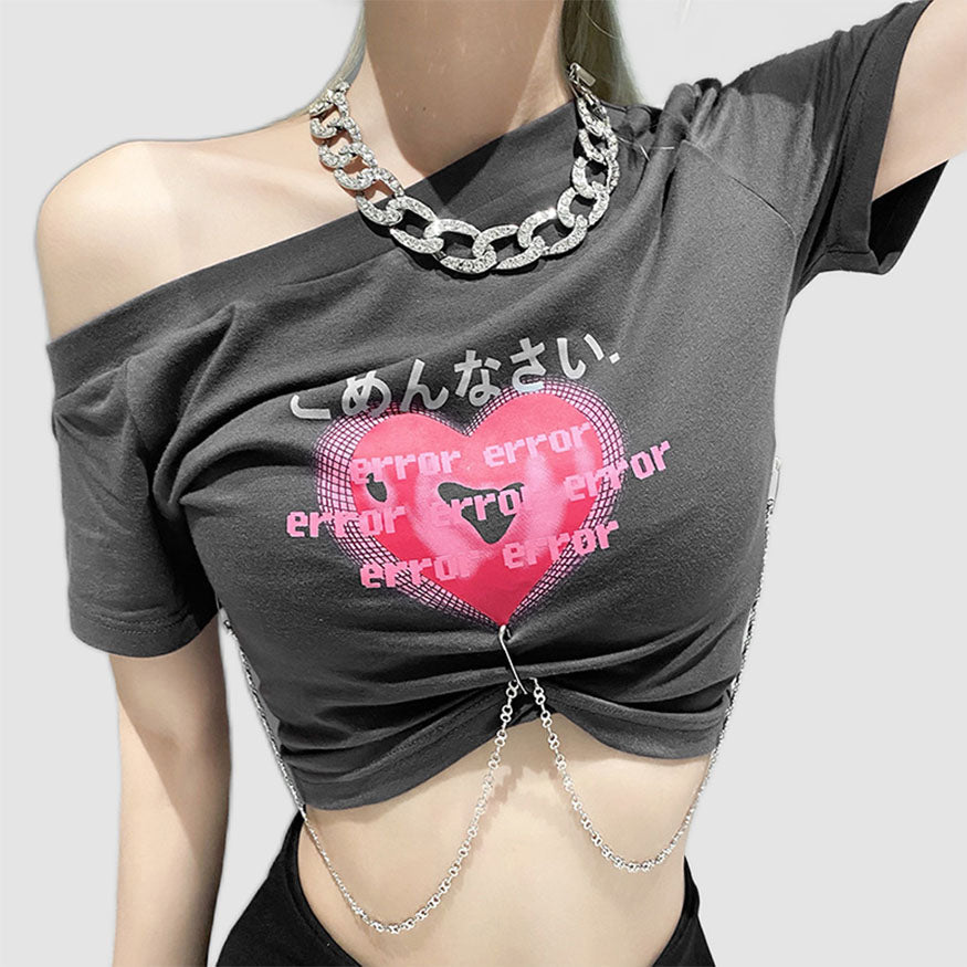 Crop-Top mit Ketten-Print und Herz-Print