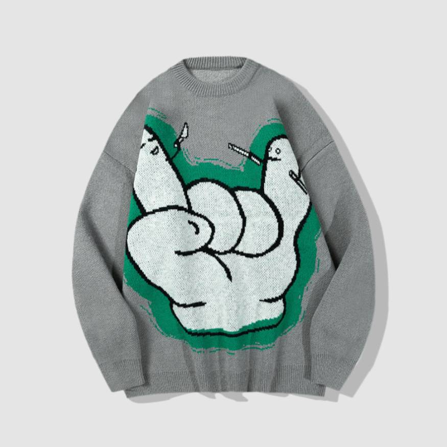 Gesture Print Knit Sweater