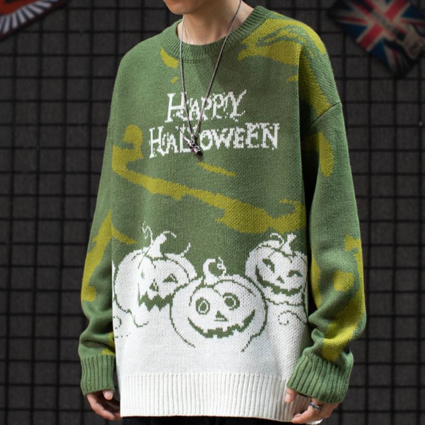 Happy Halloween Pullover mit Kürbismuster