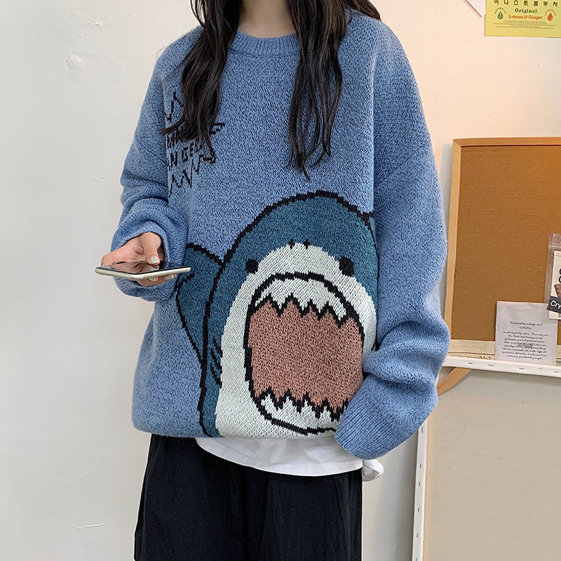 Shark Clapping Pattern Knit Sweater