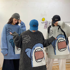 Shark Clapping Pattern Knit Sweater