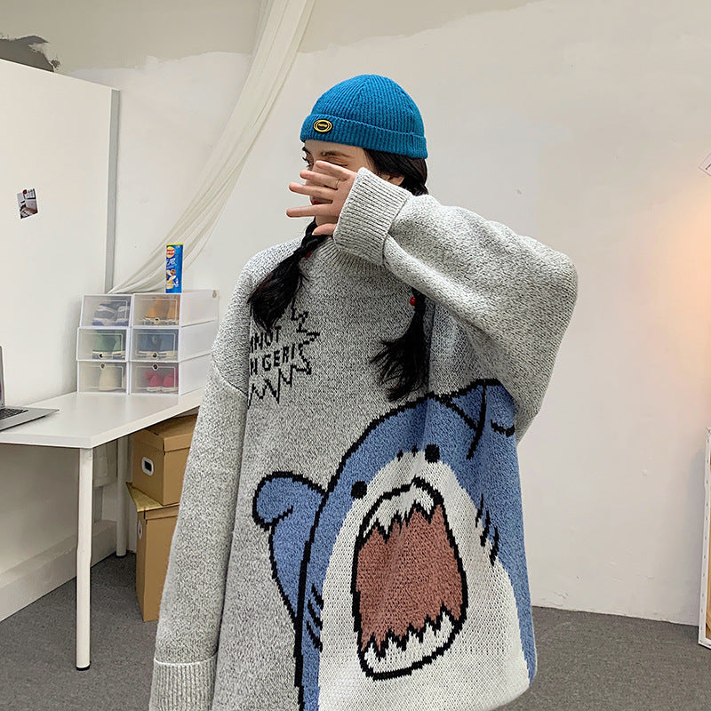 Shark Clapping Pattern Knit Sweater