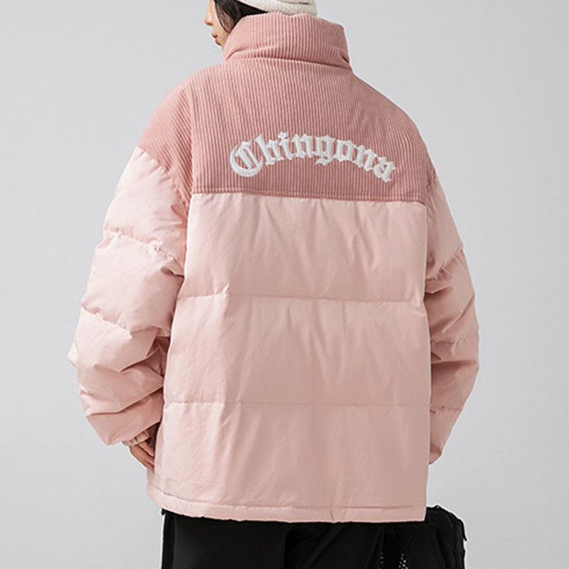 Chaqueta de pana con patchwork y letras bordadas