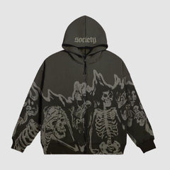 Sudadera con capucha y cremallera con calavera retro