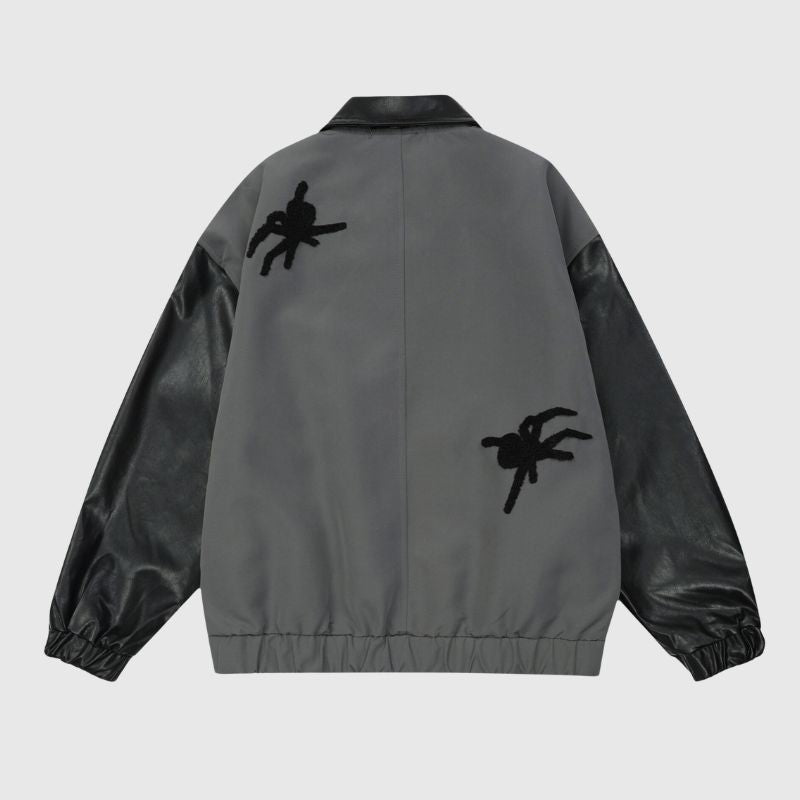 Chaqueta de cuero hip-hop con bordado de araña