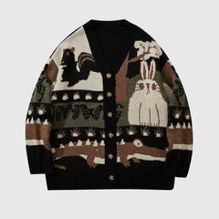 Cartoon Rabbit Jacquard Cardigan