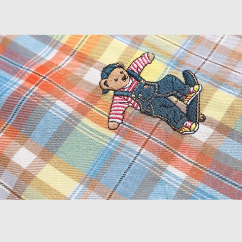 Embroidered Bear Plaid Shirt