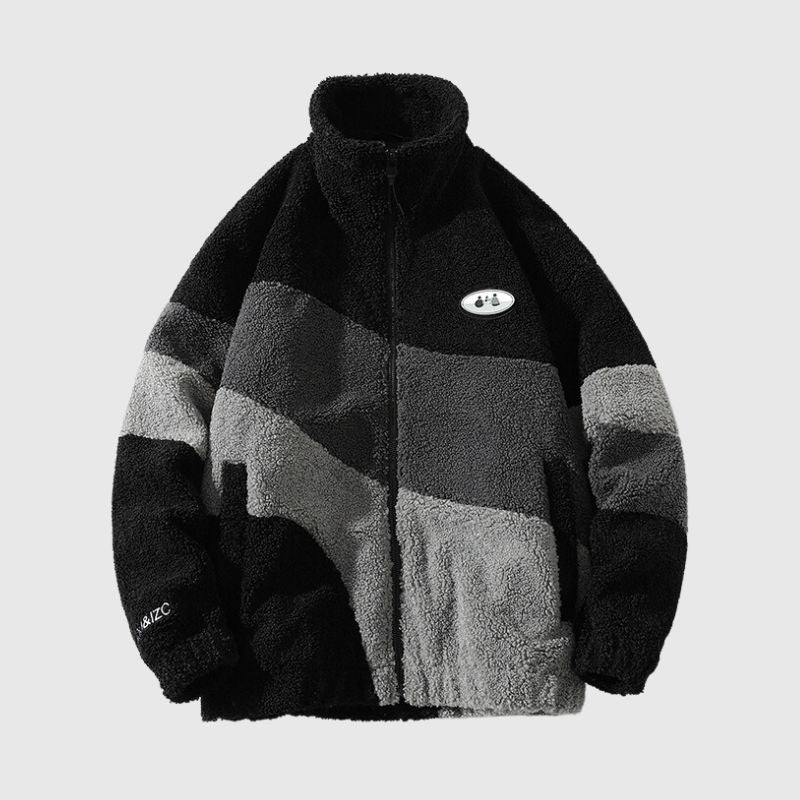 Shearling-Jacke mit Colorblock-Kragen