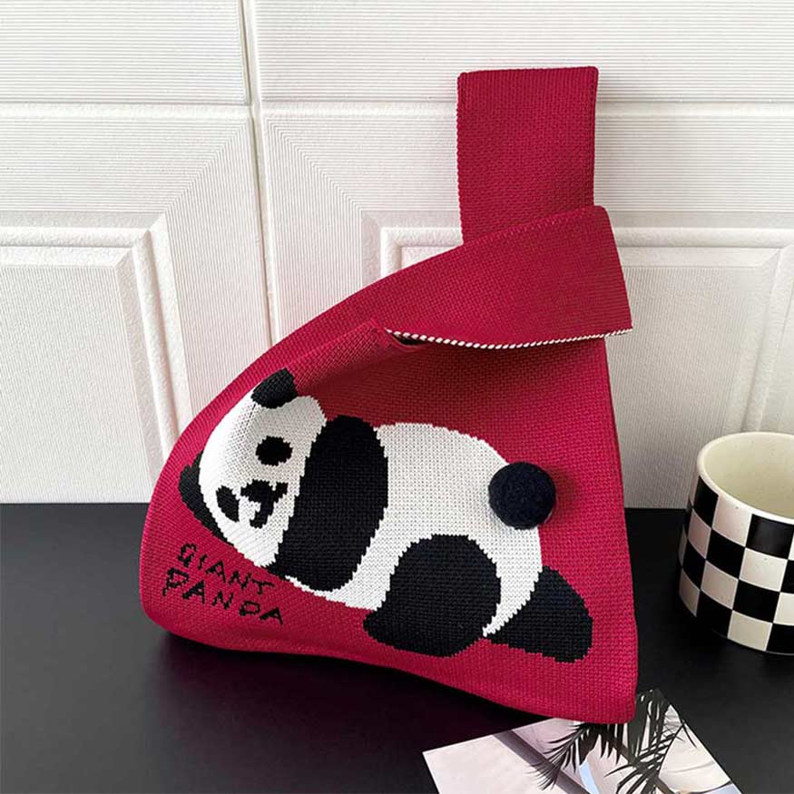 Strick-Tasche mit Panda-Chic-Print