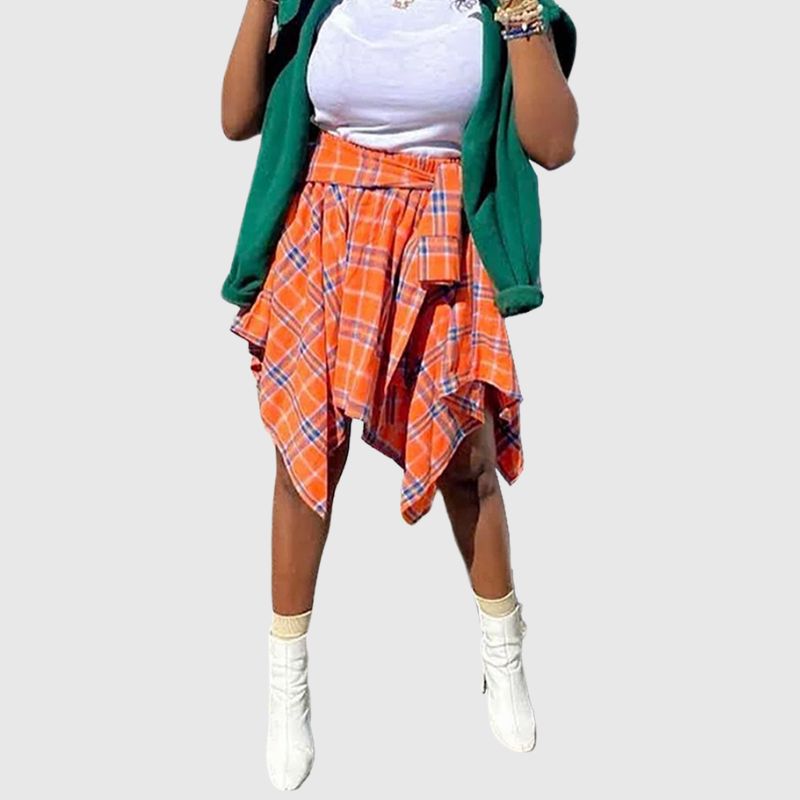 Irregular Plaid Shirt Skirts