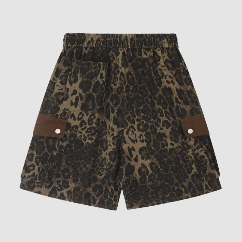 Pantalones cortos con cordón y estampado de leopardo