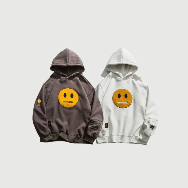 Streetstyle Smiley Face Patchwork Hoodie