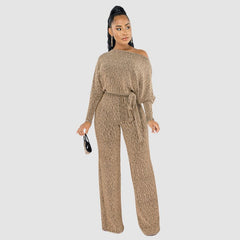 Leopard Printed Off-shoulder Jumpsuits