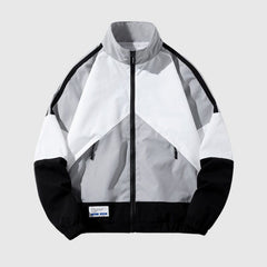 Stand Collar Color-Blocked Baseball Jacket