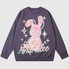 Pullover mit Cartoon-Kaninchen-Muster und Stickerei