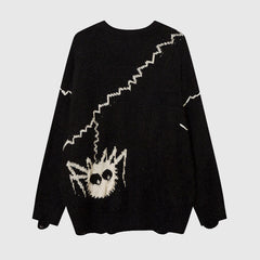 Cartoon Spider Printed Knit Pullover