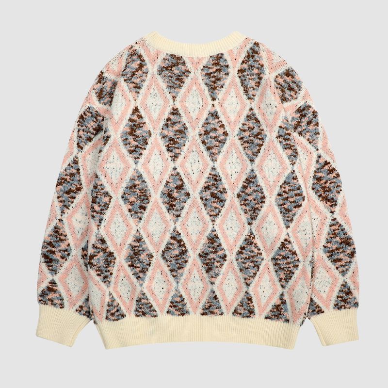 Color Contrast Argyle Knit Pullover