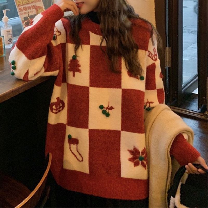 Weihnachtskarierter Strickpullover