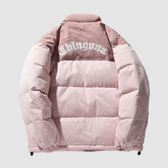 Chaqueta de pana con patchwork y letras bordadas