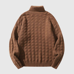 Solid Color Jacquard Turtleneck Sweater