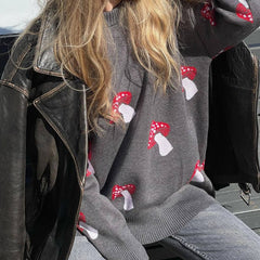 Oversized Mushroom Printed Sweater