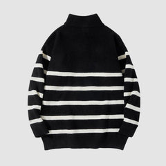 Mock Neck Lapel Stripe Pullover