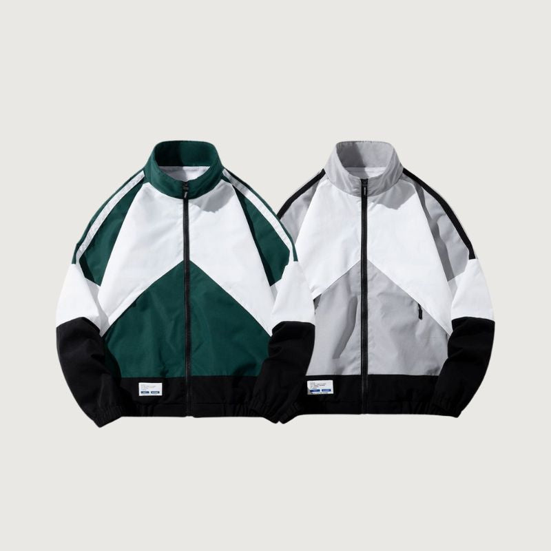 Stand Collar Color-Blocked Baseball Jacket