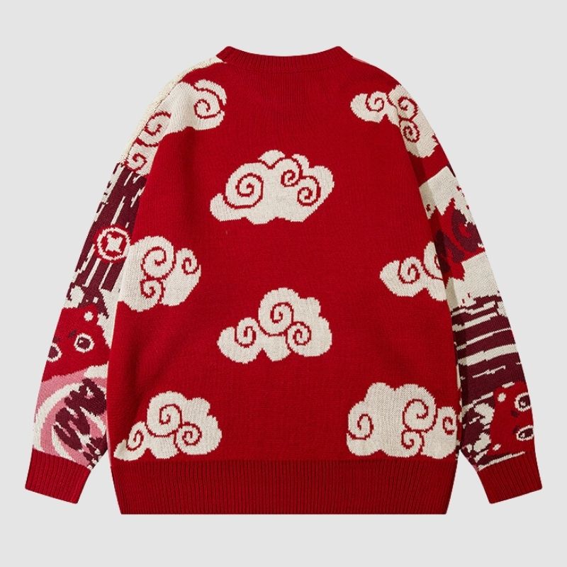 Cartoon Dragon Patchwork Jacquard Pullover