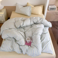 Chloe Pastel Candy Cotton Bedding Set - Blue Stripes